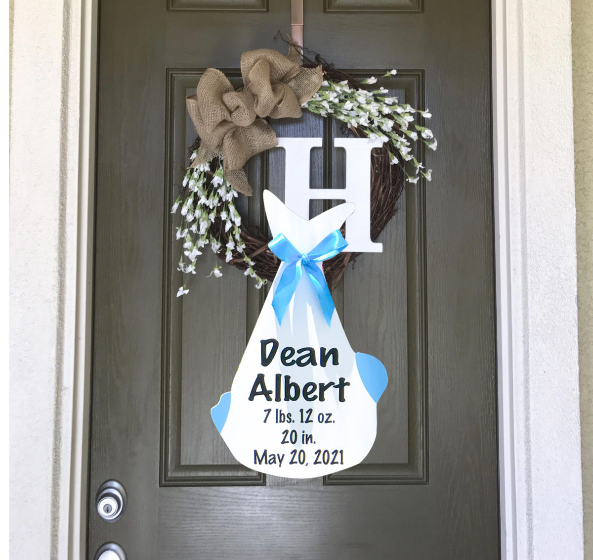 Just the Bundle as a Door Hanger, Birth Announcement Yard Stork Sign in City of Florence, Darlington, SC