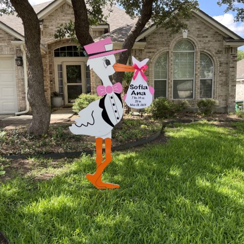 Pink Stork Sign, Birth Announcement Yard Stork Sign in City of Florence, Darlington, SC